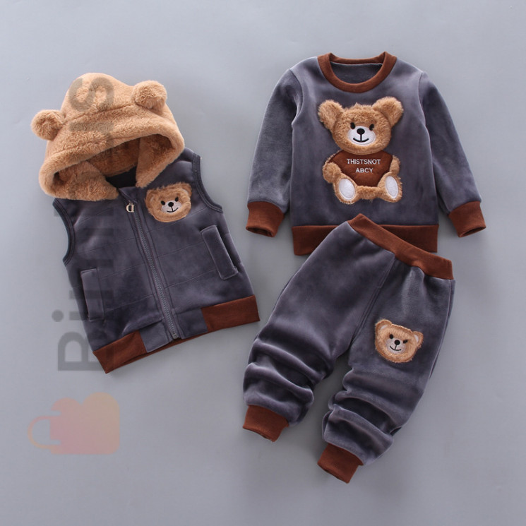 Set din 3 piese grafit cu maro și bej